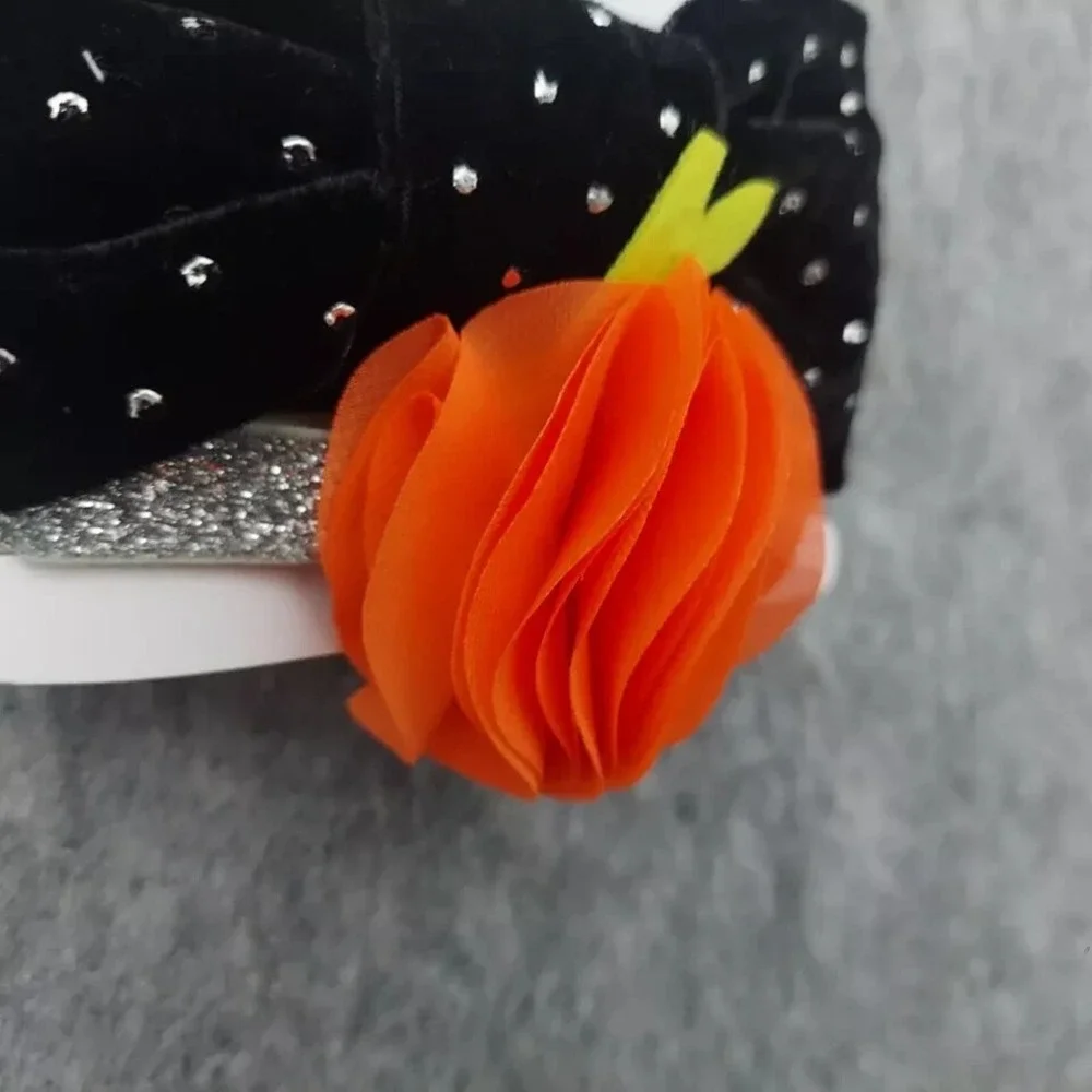 Carters Baby Pumpkin Headbands Girl Puff Black Velvet Halloween Thanksgiving (2)